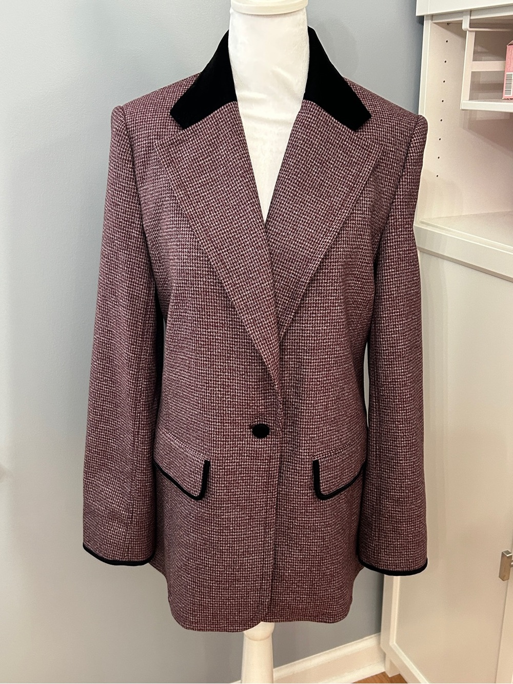 Cartolina Nantucket Houndstooth Blazer Jacket Size Small Velvet Collar